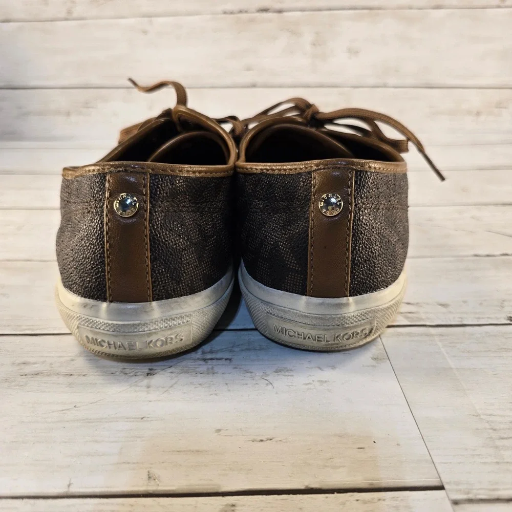 Michael Kors Brown Signature Logo Print Low Top Sneakers Shoes Womens Size‎ 8